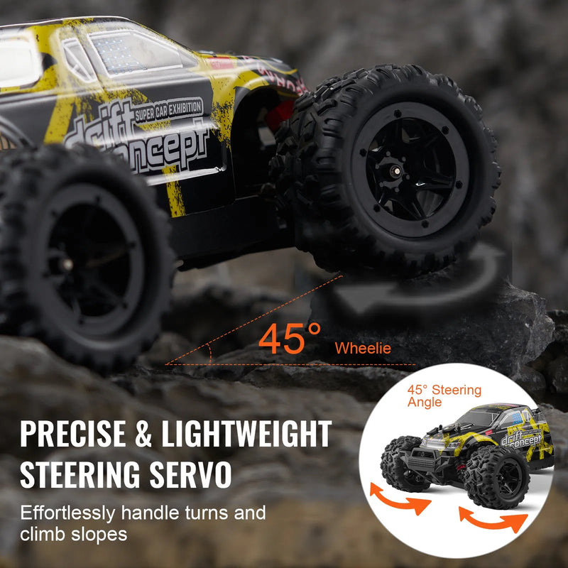 VEVOR tālvadības RC auto, 1:18 mērogs bērniem, visu apvidu 4WD bezceļu auto ar 45° riteņošanu un regulējamu ātrumu, 45 km/h augstas ātruma RC sacīkšu rotaļlieta, ideāla dāvana 8+ bērniem, IPX4