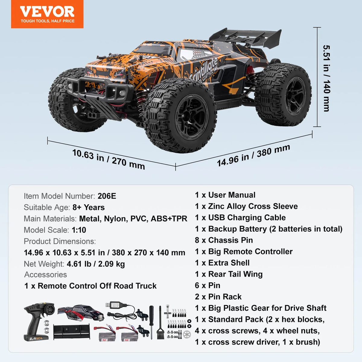 VEVOR RC auto 1:10 bezceļu 4WD, hobija sacīkšu auto