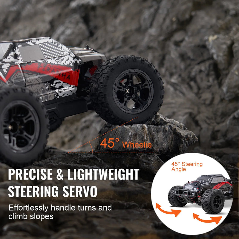 VEVOR Tālvadības automašīna 1:10 mērogā RC bezceļu monstru kravas auto ar 4WD, 45° “wheelie”, 2 baterijām, līdz 38 km/h, IPX4 ūdensizturība, dāvana bērniem no 8+ gadiem