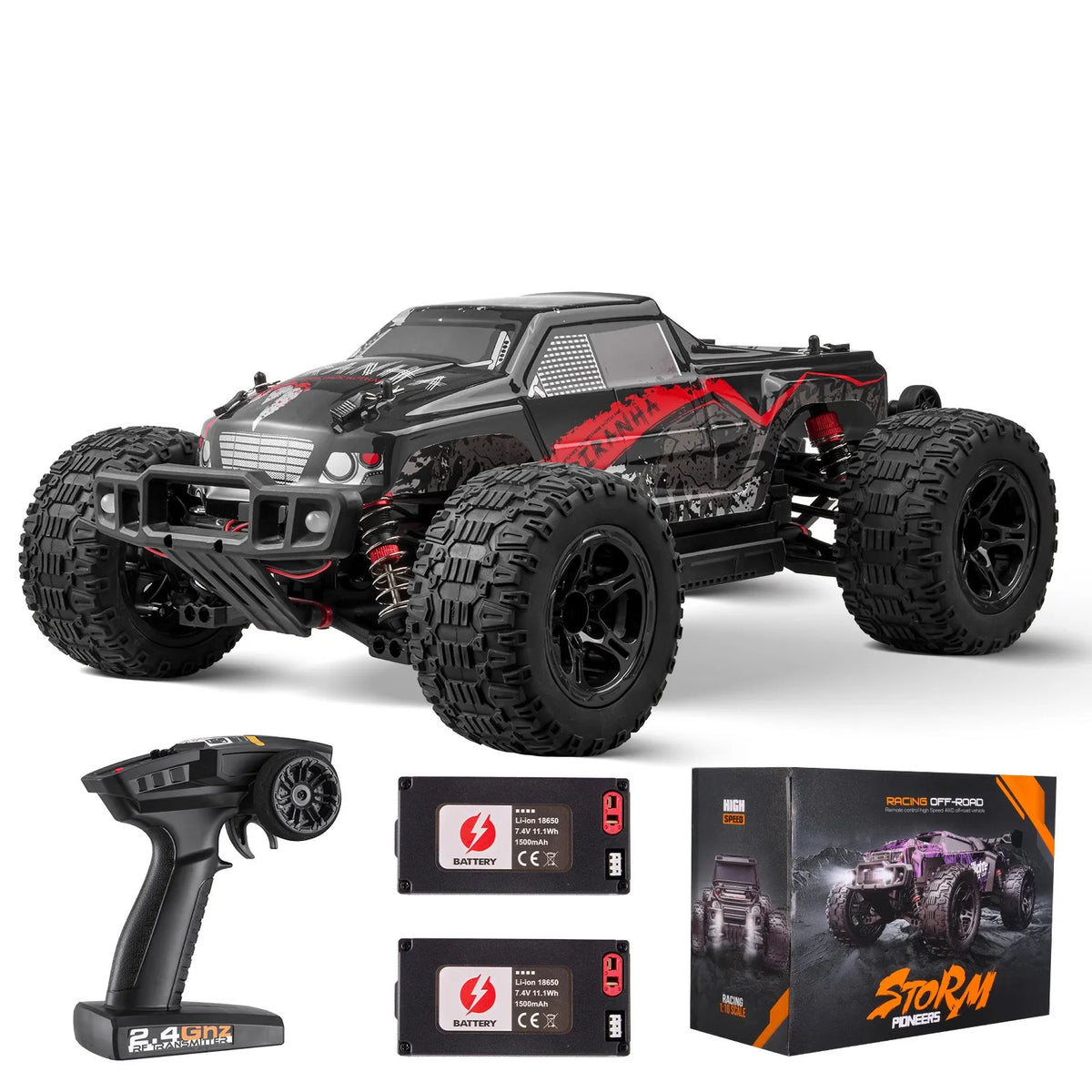 VEVOR RC-машина 1:10 внедорожный монстр-трак 4WD, до 38 км/ч, 2 аккумулятора, IPX4, от 8 лет