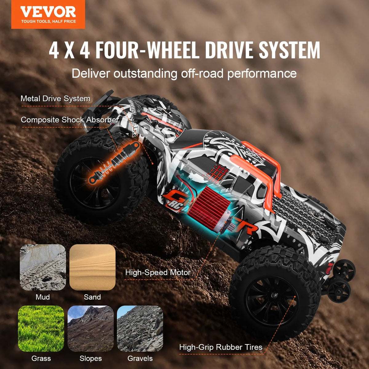 VEVOR RC-auto 1:14 maastiku monster truck 4WD, kuni 38 km/h, 2 akut, alates 8 a