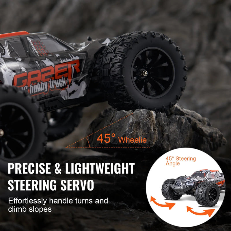 VEVOR Tālvadības automašīna 1:14 mērogā, RC bezceļu monstru kravas auto ar 4WD, 45° “wheelie” funkciju un 2 baterijām, līdz 38 km/h, augstas ātruma hobija sacīkšu auto bērniem no 8+ gadiem