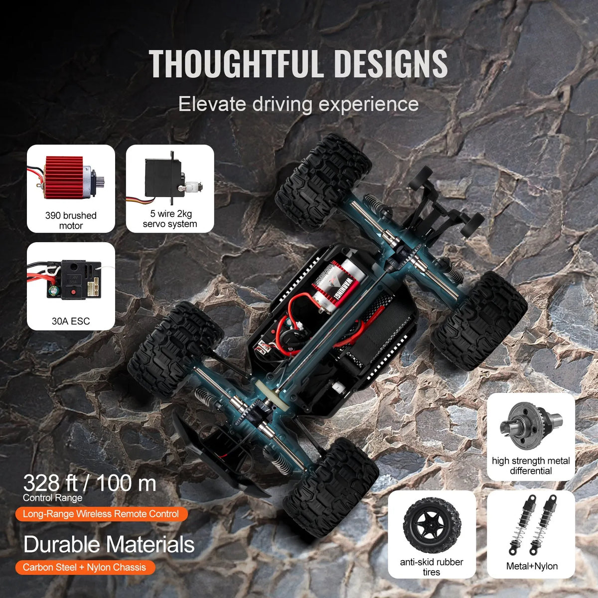 VEVOR RC-auto 1:14 maastiku monster truck 4WD, kuni 38 km/h, 2 akut, alates 8 a
