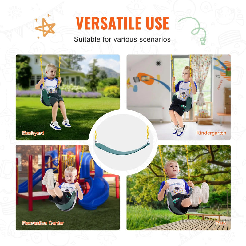 VEVOR 2 gab. šūpoļu sēdekļu komplekts ar 168 cm pārklātām ķēdēm un karabīnēm, nestspēja līdz 136 kg, šūpoļu komplekta rezerves daļas bērniem, lietošanai iekštelpās un ārā, zaļš