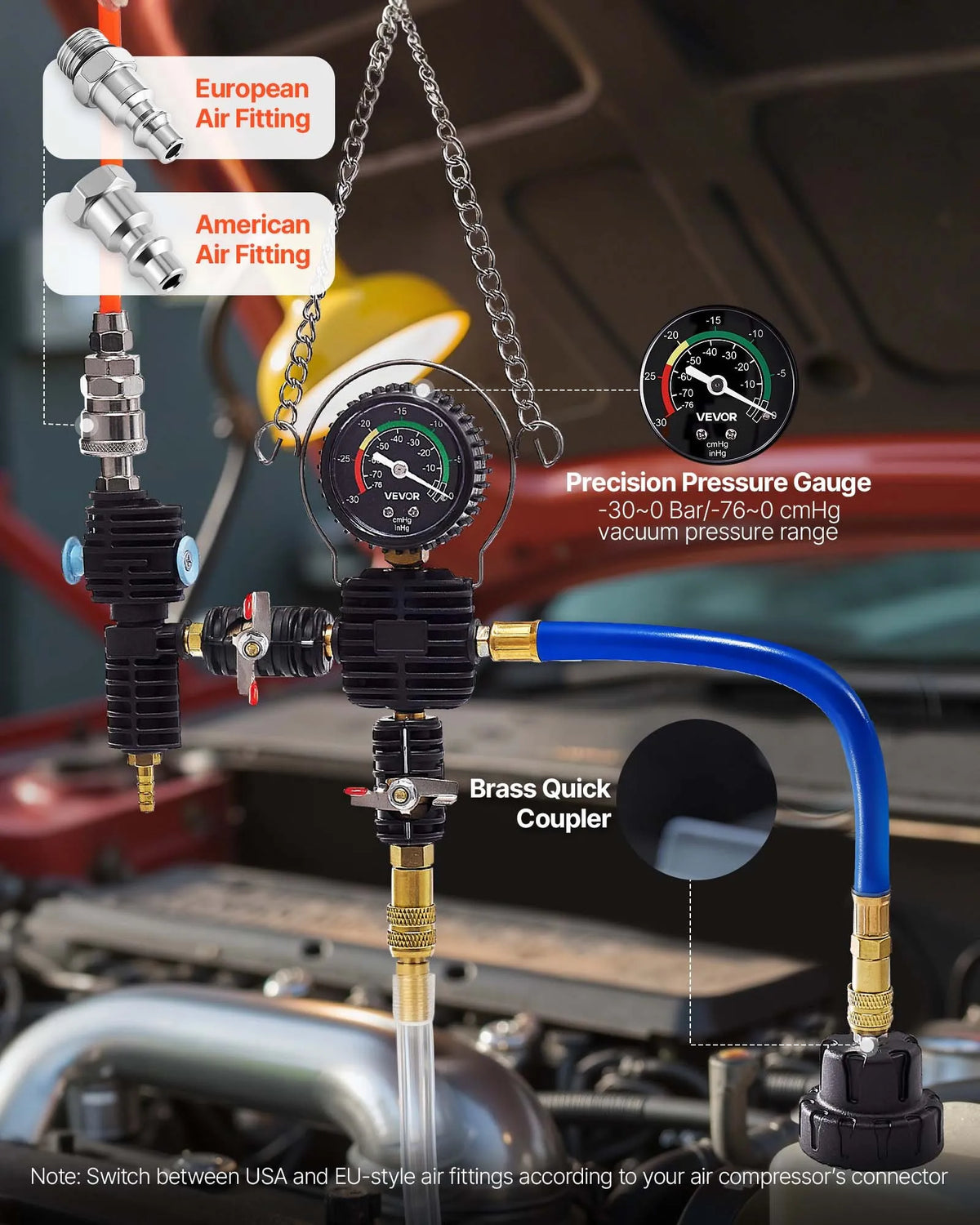 VEVOR Coolant Pressure Tester Kit, 47-Piece Radiator Vacuum Fill System with 3 Metal Adapters, Universal Automotive Cooling System Diagnostic Tool with Pressure Pump and Plastic Fill Tank