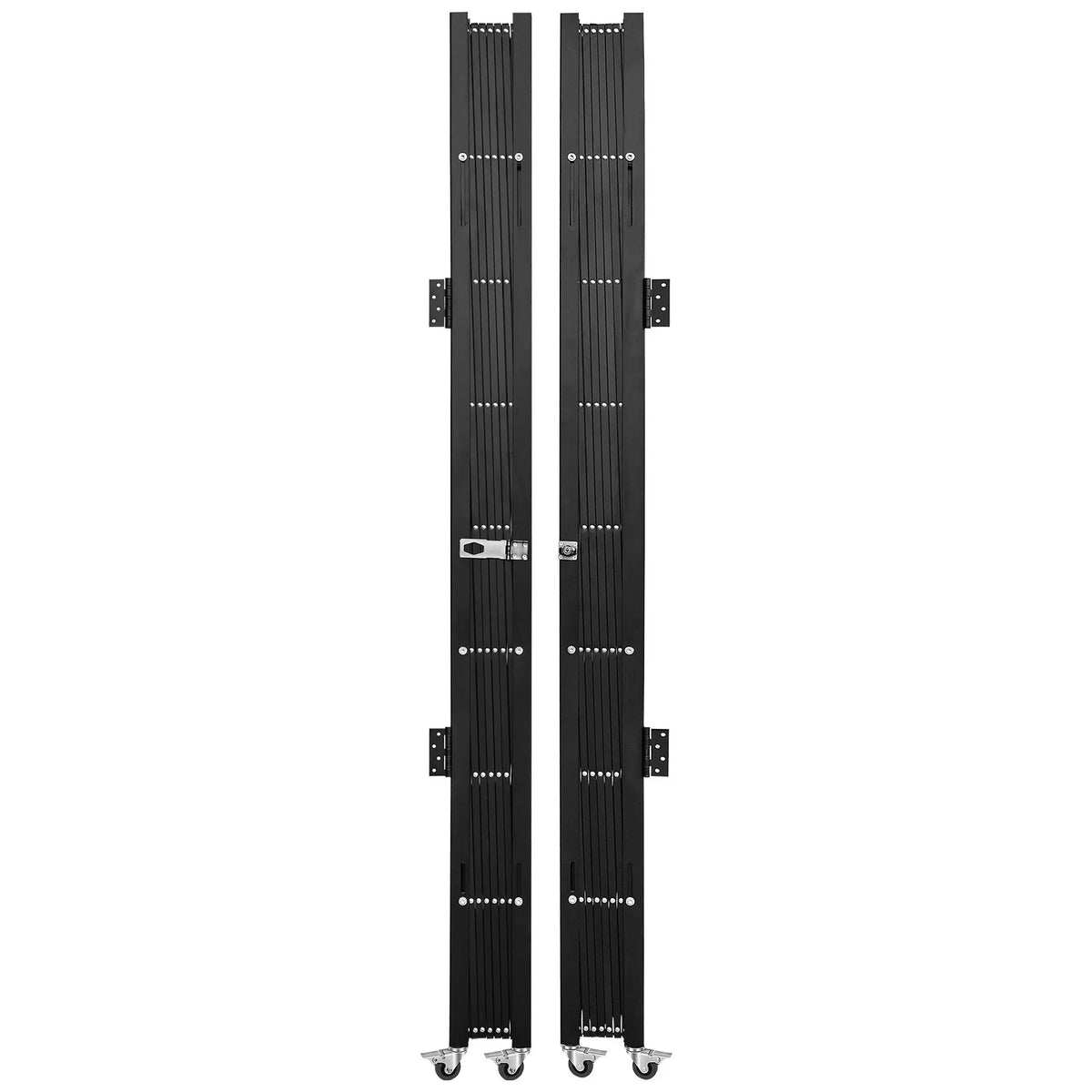 VEVOR dubultie salokāmie drošības vārti 382 × 214 cm, tērauda akordeona tipa paplašināmi drošības vārti ar 360° riteņiem un atslēgām - ZEMLETES.LV