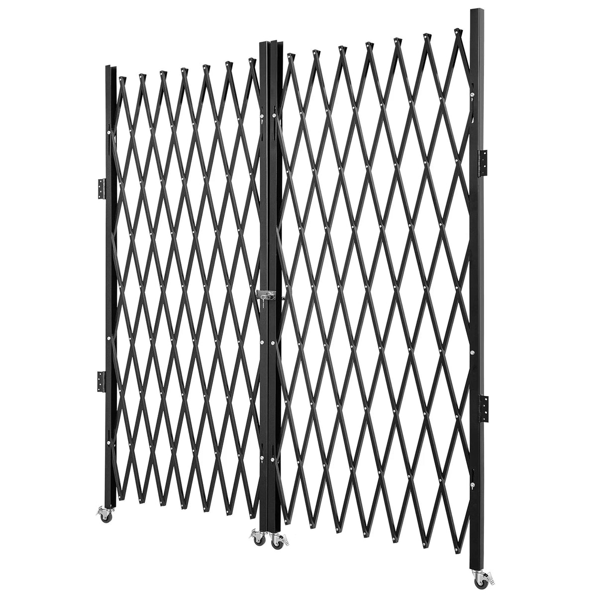 VEVOR dubultie salokāmie drošības vārti 382 × 214 cm, tērauda akordeona tipa paplašināmi drošības vārti ar 360° riteņiem un atslēgām - ZEMLETES.LV