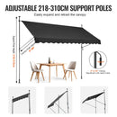 VEVOR izvelkama terases markīze 350 × 119 cm ar manuālu kloķi, saules aizsargnojume āra terasei un balkonam, regulējams augstums 218–310 cm, melna
