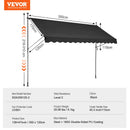 VEVOR izvelkama terases markīze 350 × 119 cm ar manuālu kloķi, saules aizsargnojume āra terasei un balkonam, regulējams augstums 218–310 cm, melna