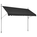 VEVOR izvelkama terases markīze 350 × 119 cm ar manuālu kloķi, saules aizsargnojume āra terasei un balkonam, regulējams augstums 218–310 cm, melna