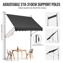 VEVOR izvelkama terases markīze 249 × 119 cm ar manuālu kloķi, saules aizsargnojume āra terasei un balkonam, regulējams augstums 218–310 cm, melna