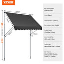 VEVOR izvelkama terases markīze 249 × 119 cm ar manuālu kloķi, saules aizsargnojume āra terasei un balkonam, regulējams augstums 218–310 cm, melna
