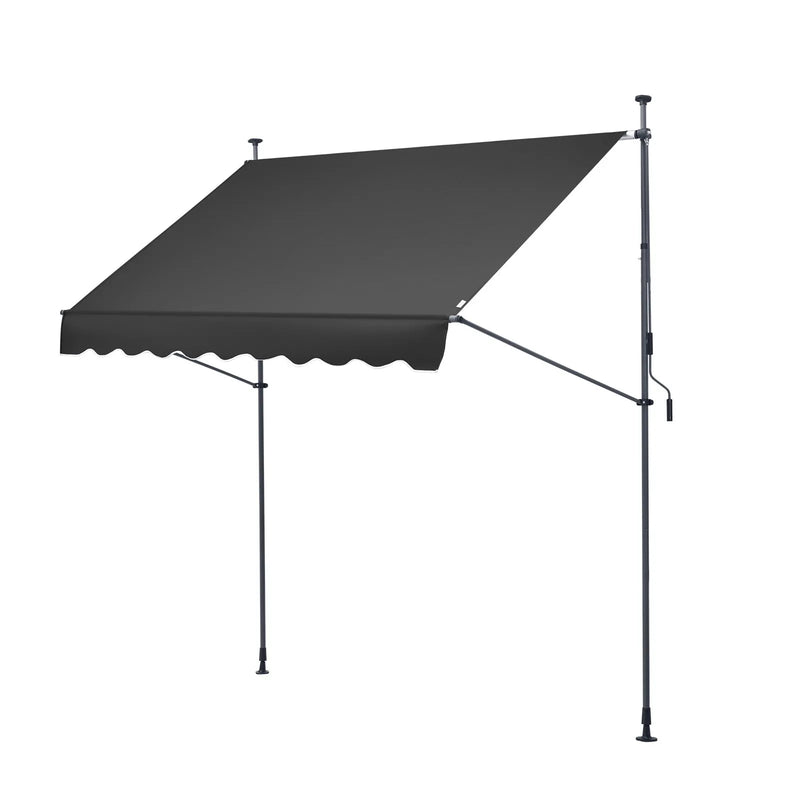 VEVOR izvelkama terases markīze 249 × 119 cm ar manuālu kloķi, saules aizsargnojume āra terasei un balkonam, regulējams augstums 218–310 cm, melna
