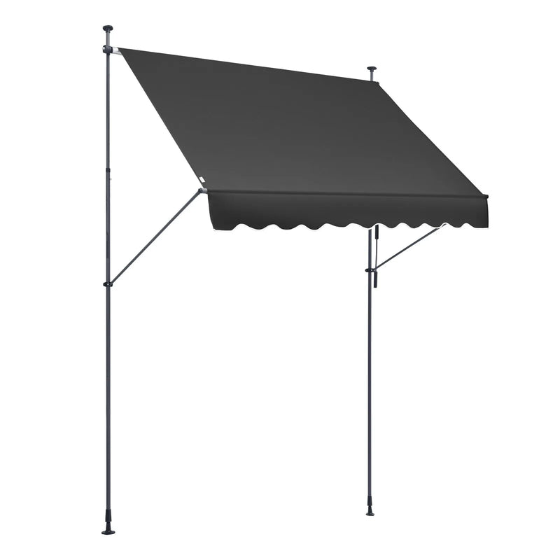 VEVOR izvelkama terases markīze 249 × 119 cm ar manuālu kloķi, saules aizsargnojume āra terasei un balkonam, regulējams augstums 218–310 cm, melna