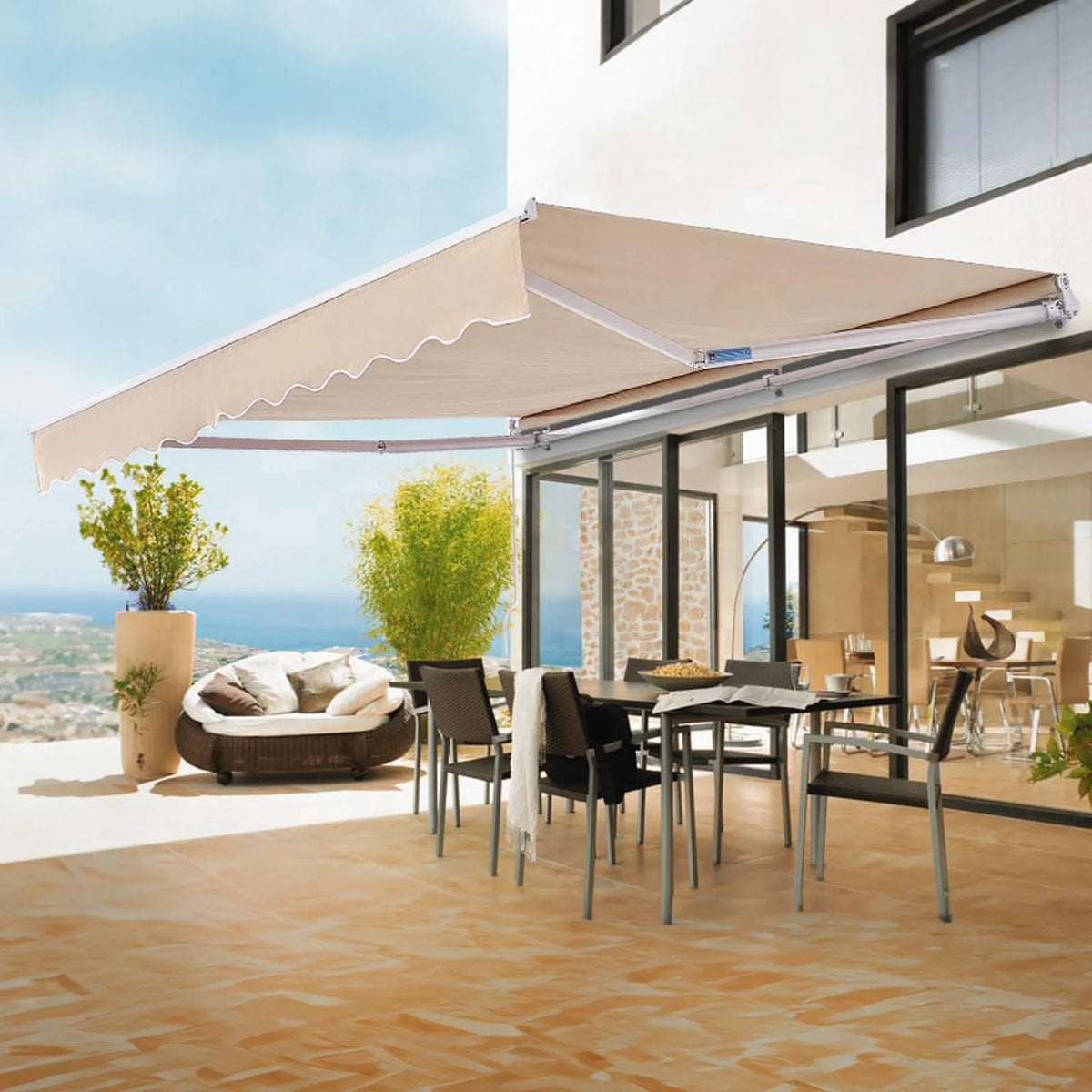 VEVOR Manual Retractable Patio Awning 305 × 244 cm with Crank, Waterproof Polyester Sun Shade Canopy for Doors and Windows, Suitable for Yard and Balcony