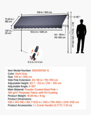 VEVOR manuāli izvelkama terases markīze 350 × 120 cm ar kloķi, regulējama augstuma nojume durvīm un logiem, piemērota pagalmam, dārzam un balkonam, tumši pelēka