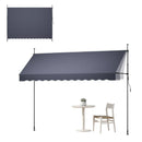 VEVOR manuāli izvelkama terases markīze 350 × 120 cm ar kloķi, regulējama augstuma nojume durvīm un logiem, piemērota pagalmam, dārzam un balkonam, tumši pelēka