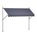 VEVOR manuāli izvelkama terases markīze 350 × 120 cm ar kloķi, regulējama augstuma nojume durvīm un logiem, piemērota pagalmam, dārzam un balkonam, tumši pelēka
