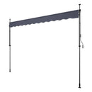 VEVOR manuāli izvelkama terases markīze 350 × 120 cm ar kloķi, regulējama augstuma nojume durvīm un logiem, piemērota pagalmam, dārzam un balkonam, tumši pelēka