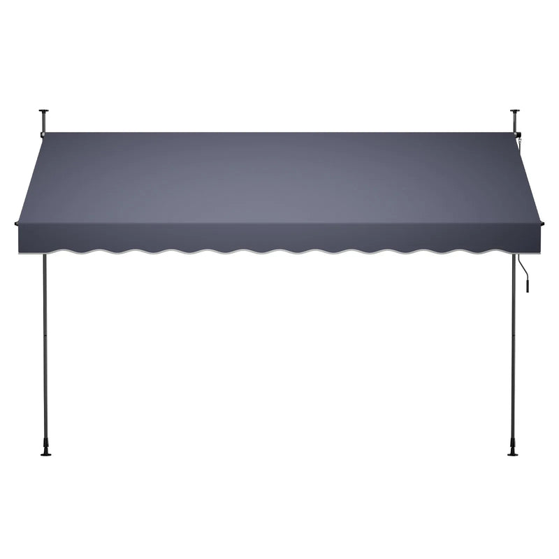 VEVOR manuāli izvelkama terases markīze 350 × 120 cm ar kloķi, regulējama augstuma nojume durvīm un logiem, piemērota pagalmam, dārzam un balkonam, tumši pelēka