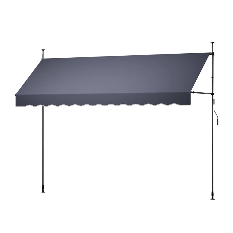 VEVOR manuāli izvelkama terases markīze 350 × 120 cm ar kloķi, regulējama augstuma nojume durvīm un logiem, piemērota pagalmam, dārzam un balkonam, tumši pelēka