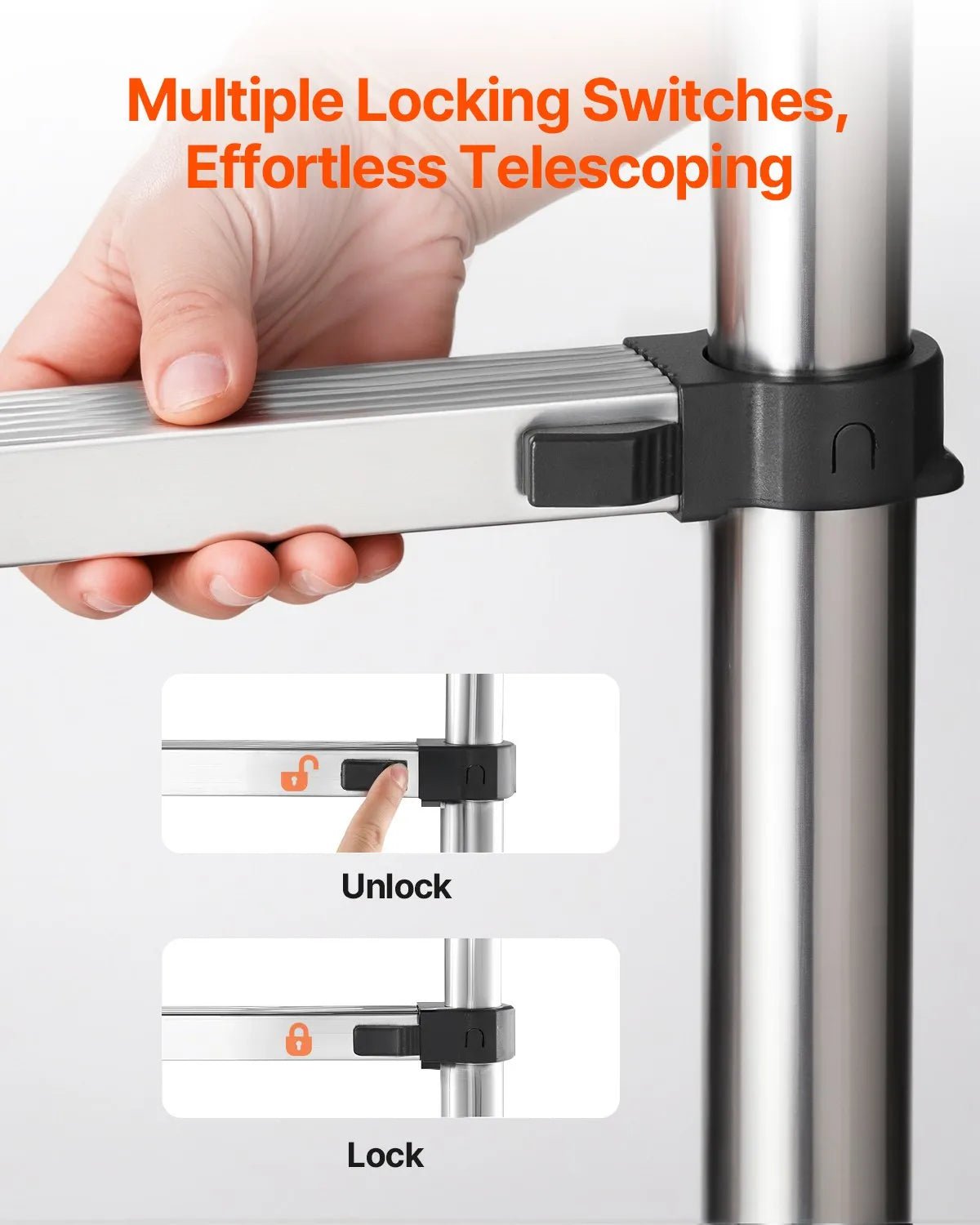 VEVOR teleskopiskās kāpnes 2540 mm no nerūsējošā tērauda, 9 pakāpienu izvelkamas kāpnes ar daudzpakāpju salocīšanas mehānismu, celtspēja 150 kg, neslīdošas kājiņas, vieglas un pārnēsājamas, piemērotas mājai, kemperim un loftam - ZEMLETES.LV