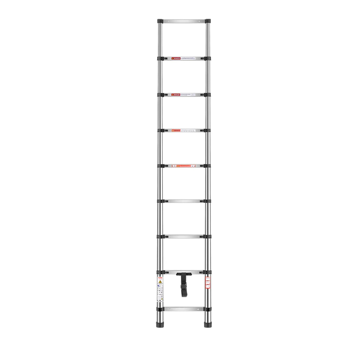 VEVOR teleskopiskās kāpnes 2540 mm no nerūsējošā tērauda, 9 pakāpienu izvelkamas kāpnes ar daudzpakāpju salocīšanas mehānismu, celtspēja 150 kg, neslīdošas kājiņas, vieglas un pārnēsājamas, piemērotas mājai, kemperim un loftam - ZEMLETES.LV
