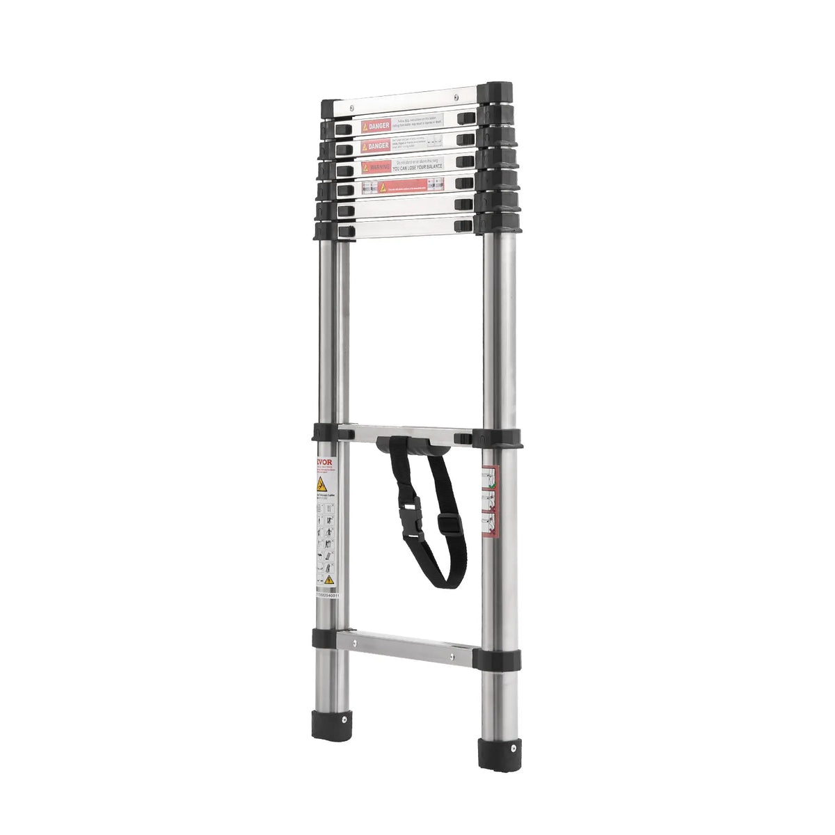 VEVOR teleskopiskās kāpnes 2540 mm no nerūsējošā tērauda, 9 pakāpienu izvelkamas kāpnes ar daudzpakāpju salocīšanas mehānismu, celtspēja 150 kg, neslīdošas kājiņas, vieglas un pārnēsājamas, piemērotas mājai, kemperim un loftam - ZEMLETES.LV