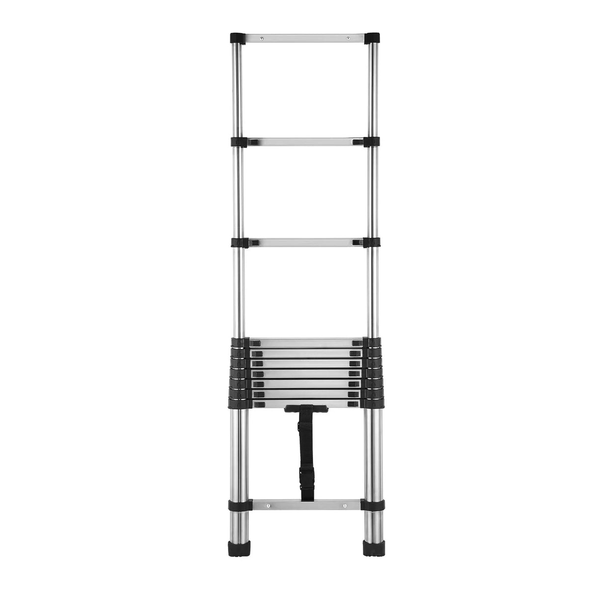 VEVOR teleskopiskās kāpnes 2540 mm no nerūsējošā tērauda, 9 pakāpienu izvelkamas kāpnes ar daudzpakāpju salocīšanas mehānismu, celtspēja 150 kg, neslīdošas kājiņas, vieglas un pārnēsājamas, piemērotas mājai, kemperim un loftam - ZEMLETES.LV