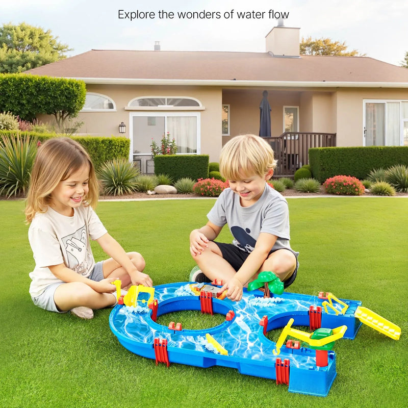 VEVOR ūdens galds mazuļiem, bērnu aktivitāšu ūdens kanālu rotaļu komplekts ar 39 piederumiem, āra vasaras ūdens parka galds pagalmam, zālienam un pludmalei, sensorais rotaļu galds bērniem no 3+ gadiem - ZEMLETES.LV