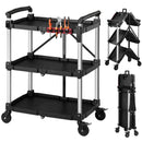 VEVOR 3 līmeņu saliekamie ratiņi ar paplātēm un sānu instrumentu turētāju, kravnesība 136 kg, 360° grozāmi riteņi, 2 ar bremzēm, garāžām, noliktavām un darbnīcām