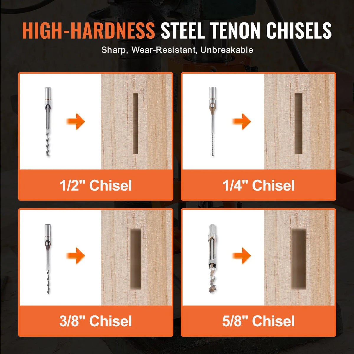 VEVOR Mortise Chisel Attachment for Drill Press with 4 Square Chisels and 5 Bushes