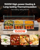 VEVOR komerciālais pārtikas sildītājs, 1500 W elektriskais nerūsējošā tērauda tvaika pārtikas sildītājs ar stikla vāku, galda Bain Marie ar 3 pusizmēra pārtikas traukiem ēdināšanai, restorāniem, pasākumiem un bufetēm - ZEMLETES.LV