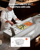 VEVOR komerciālais pārtikas sildītājs, 1500 W elektriskais nerūsējošā tērauda tvaika pārtikas sildītājs ar stikla vāku, galda Bain Marie ar 3 pusizmēra pārtikas traukiem ēdināšanai, restorāniem, pasākumiem un bufetēm - ZEMLETES.LV