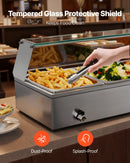 VEVOR komerciālais pārtikas sildītājs, 1500 W elektriskais nerūsējošā tērauda tvaika pārtikas sildītājs ar stikla vāku, galda Bain Marie ar 3 pusizmēra pārtikas traukiem ēdināšanai, restorāniem, pasākumiem un bufetēm - ZEMLETES.LV