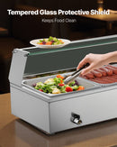 VEVOR komerciālais pārtikas sildītājs, 1500 W elektriskais nerūsējošā tērauda tvaika pārtikas sildītājs ar stikla vāku, galda Bain Marie ar 5 pusizmēra pārtikas traukiem ēdināšanai, restorāniem, pasākumiem un bufetēm - ZEMLETES.LV