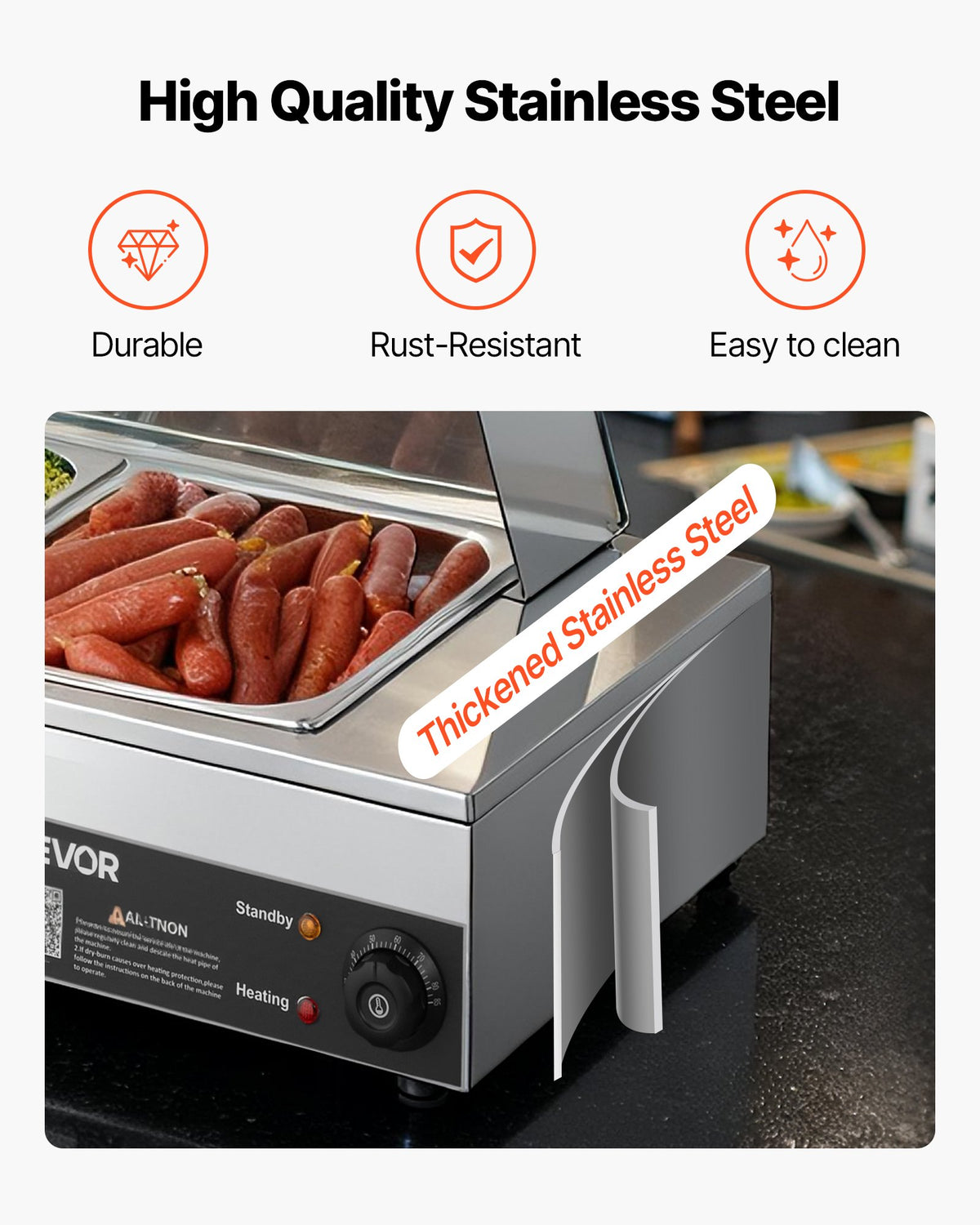 VEVOR komerciālais pārtikas sildītājs, 1500 W elektriskais nerūsējošā tērauda tvaika pārtikas sildītājs ar stikla vāku, galda Bain Marie ar 5 pusizmēra pārtikas traukiem ēdināšanai, restorāniem, pasākumiem un bufetēm - ZEMLETES.LV