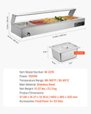 VEVOR komerciālais pārtikas sildītājs, 1500 W elektriskais nerūsējošā tērauda tvaika pārtikas sildītājs ar stikla vāku, galda Bain Marie ar 5 pusizmēra pārtikas traukiem ēdināšanai, restorāniem, pasākumiem un bufetēm - ZEMLETES.LV