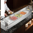 VEVOR komerciālais pārtikas sildītājs, 1500 W elektriskais nerūsējošā tērauda tvaika pārtikas sildītājs ar stikla vāku, galda Bain Marie ar 5 pusizmēra pārtikas traukiem ēdināšanai, restorāniem, pasākumiem un bufetēm - ZEMLETES.LV