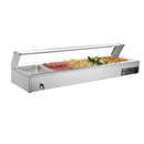 VEVOR komerciālais pārtikas sildītājs, 1500 W elektriskais nerūsējošā tērauda tvaika pārtikas sildītājs ar stikla vāku, galda Bain Marie ar 5 pusizmēra pārtikas traukiem ēdināšanai, restorāniem, pasākumiem un bufetēm - ZEMLETES.LV