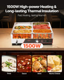VEVOR komerciālais pārtikas sildītājs, 1500 W elektriskais nerūsējošā tērauda tvaika pārtikas sildītājs ar vāku, galda Bain Marie ar 6 traukiem un ātru uzsildīšanu, komplektā strāvas vads, piemērots ēdināšanai, restorāniem, pasākumiem un bufetēm - ZEMLETES.LV