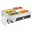 VEVOR komerciālais pārtikas sildītājs, 1500 W elektriskais nerūsējošā tērauda tvaika pārtikas sildītājs ar vāku, galda Bain Marie ar 6 traukiem un ātru uzsildīšanu, komplektā strāvas vads, piemērots ēdināšanai, restorāniem, pasākumiem un bufetēm - ZEMLETES.LV