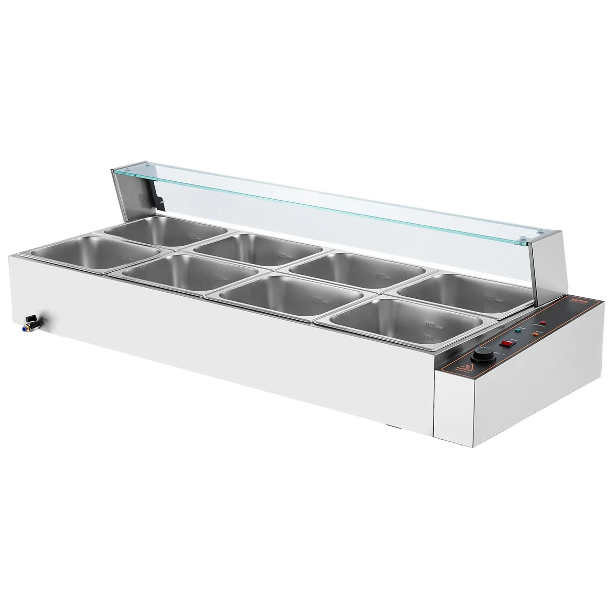 VEVOR komerciālais pārtikas sildītājs ar 8 traukiem, 8 × 8 l elektriskā tvaika Bain Marie ar stikla vāku, 1700 W galda nerūsējošā tērauda bufetes sildītājs ar temperatūras kontroli 30–85 °C ēdināšanai un restorāniem, sudraba krāsā - ZEMLETES.LV