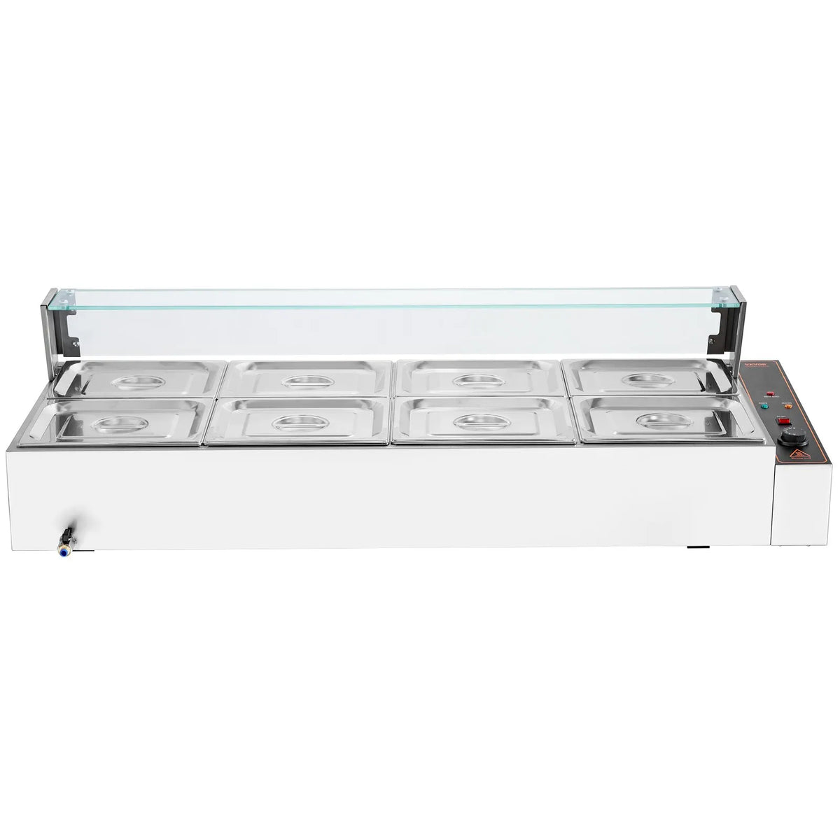 VEVOR komerciālais pārtikas sildītājs ar 8 traukiem, 8 × 8 l elektriskā tvaika Bain Marie ar stikla vāku, 1700 W galda nerūsējošā tērauda bufetes sildītājs ar temperatūras kontroli 30–85 °C ēdināšanai un restorāniem, sudraba krāsā - ZEMLETES.LV