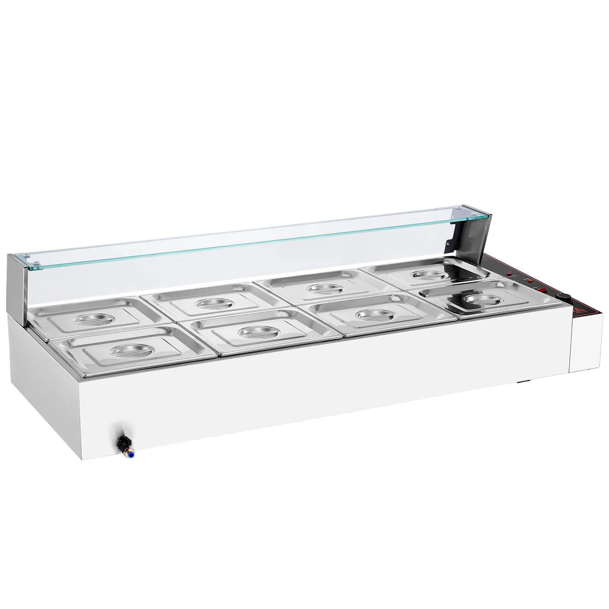 VEVOR komerciālais pārtikas sildītājs ar 8 traukiem, 8 × 8 l elektriskā tvaika Bain Marie ar stikla vāku, 1700 W galda nerūsējošā tērauda bufetes sildītājs ar temperatūras kontroli 30–85 °C ēdināšanai un restorāniem, sudraba krāsā - ZEMLETES.LV