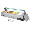 VEVOR komerciālais pārtikas sildītājs, 1500 W elektriskais nerūsējošā tērauda tvaika pārtikas sildītājs ar stikla vāku, galda Bain Marie ar 4 traukiem, zupas kausu un perforētu kausu ēdināšanai, restorāniem un pasākumiem - ZEMLETES.LV