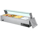 VEVOR komerciālais pārtikas sildītājs, 1500 W elektriskais nerūsējošā tērauda tvaika pārtikas sildītājs ar stikla vāku, galda Bain Marie ar 4 traukiem, zupas kausu un perforētu kausu ēdināšanai, restorāniem un pasākumiem - ZEMLETES.LV