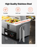 VEVOR komerciālais pārtikas sildītājs ar 5 nodalījumiem, 1500 W elektriska nerūsējošā tērauda Bain Marie bufetes iekārta ar stikla pārsegu un temperatūras regulēšanu 30–85 ℃, piemērota ēdināšanai, bufetēm, pasākumiem un restorāniem - ZEMLETES.LV