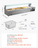 VEVOR komerciālais pārtikas sildītājs ar 5 nodalījumiem, 1500 W elektriska nerūsējošā tērauda Bain Marie bufetes iekārta ar stikla pārsegu un temperatūras regulēšanu 30–85 ℃, piemērota ēdināšanai, bufetēm, pasākumiem un restorāniem - ZEMLETES.LV