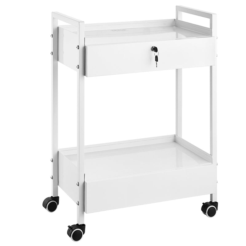 VEVOR 2 līmeņu nerūsējošā tērauda laboratorijas ratiņi ar 2 atvilktnēm un grozāmiem riteņiem, balti medicīniskie ratiņi laboratorijām, slimnīcām, zobārstniecībai un skaistumkopšanas saloniem